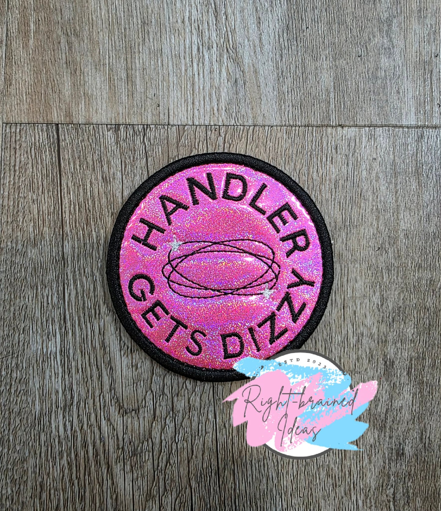 Service Dog Do Not Pet Black And White On Sparkle Pink Holographic Vinyl Five-piece Patch And Double-sided Leash Wrap Set