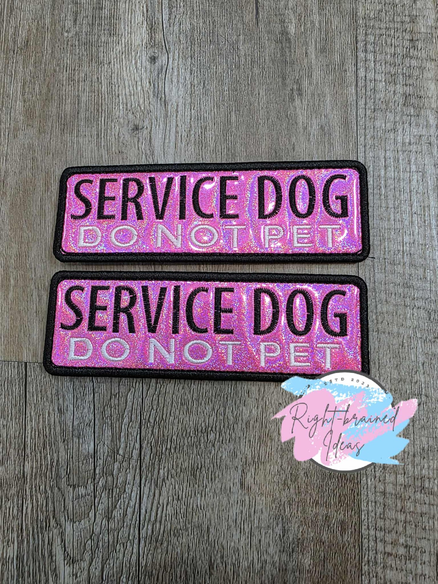 Service Dog Do Not Pet Black and White On Sparkle Pink Holographic Vinyl Three-piece Patch Set