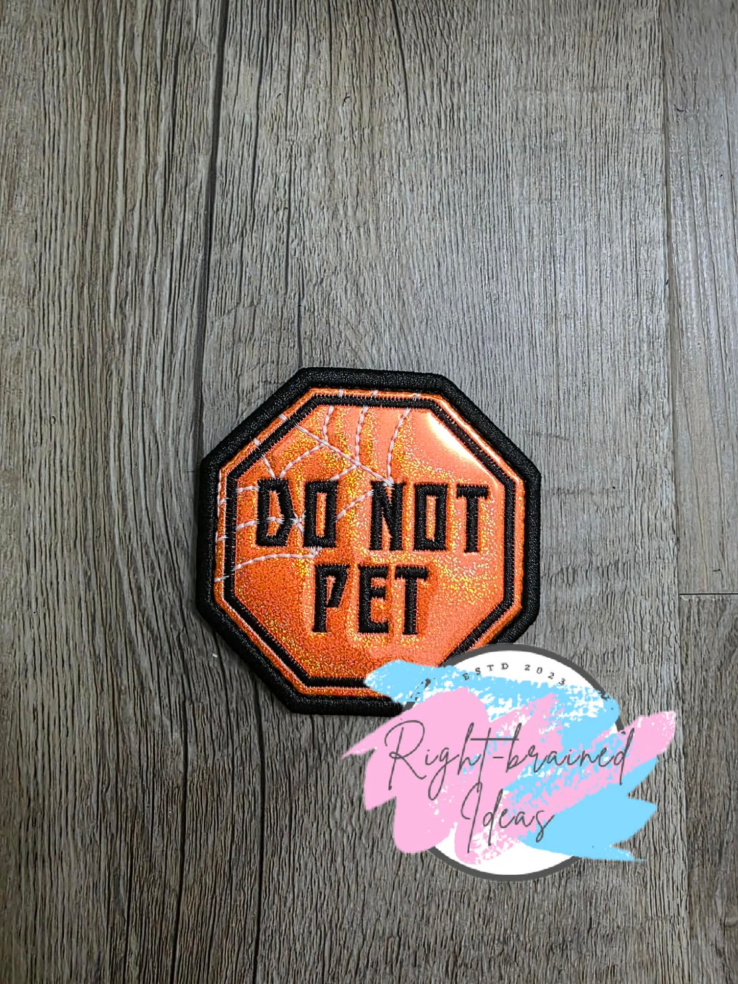 Fun Size Creepy Crawley Inspired Service Dog In Training Glow-In-The-Dark White And Black On Sparkle Neon Orange Holographic Vinyl Four-piece Patch Set