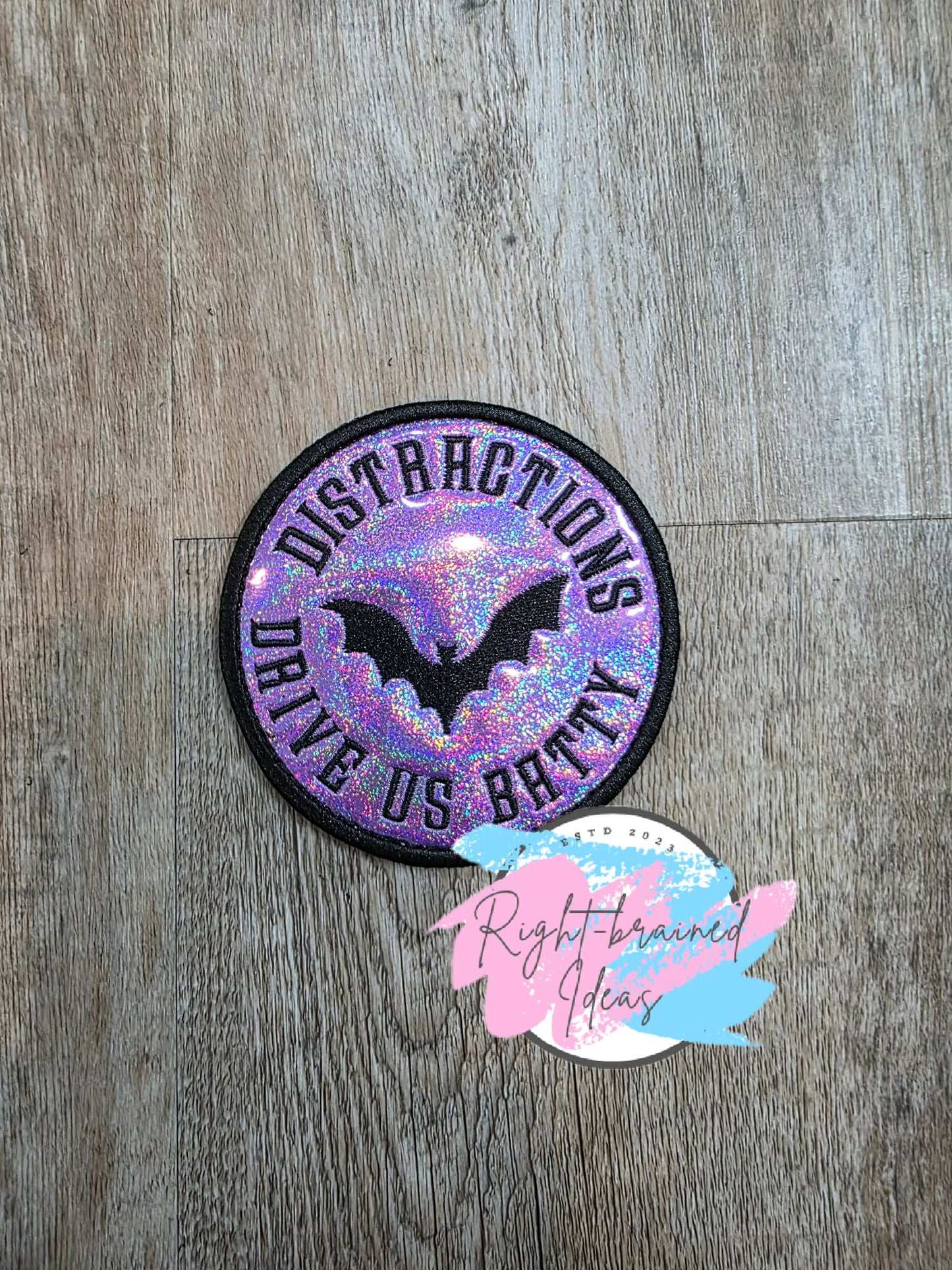 Spooky Season Inspired Working Dog Black And White On Sparkle Purple Holographic Vinyl Three-piece Patch Set