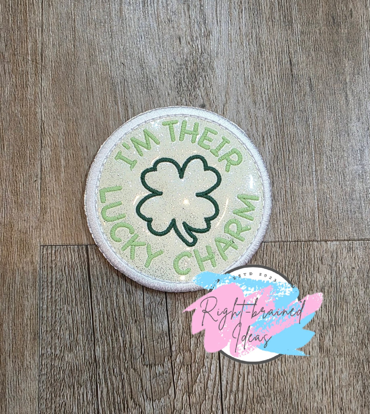 Fun Size Shamrock Inspired Flat Matt Mint, Flat Matt Forest Green And White On Sparkle White Vinyl Four-piece Patch Set