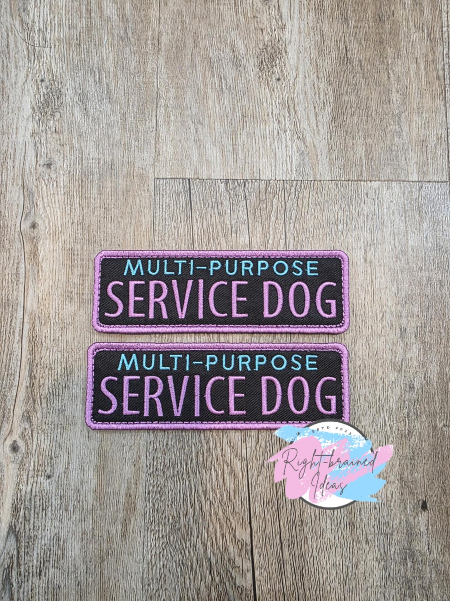 Service Dog Multi-Purpose Lavender and Sky Blue On Black Twill Four-piece Patch And Patch Tab Set
