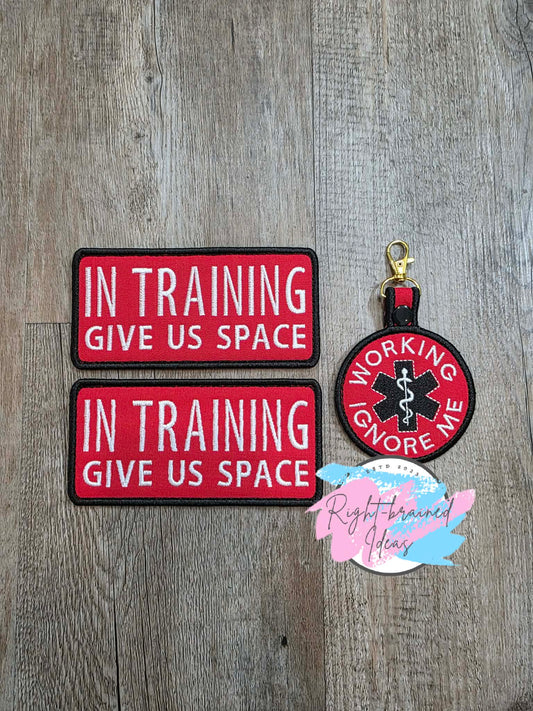 In Training Give Us Space Black And White On Red Canvas Three-piece Oversized Patch And Patch Tab Set