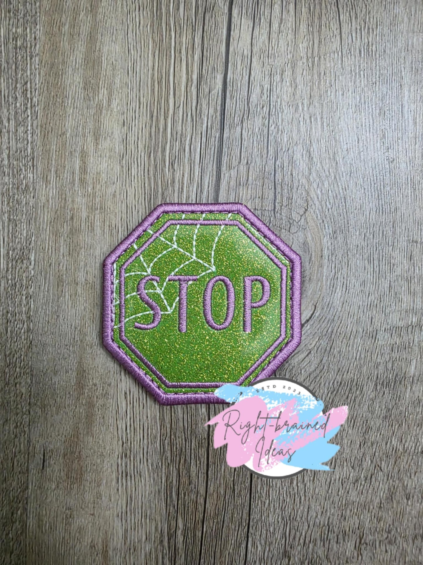 Do Not Pet Creepy Crawley Inspired Purple, Black and Glow-in-the-Dark White on Sparkle Lime Green Vinyl Four-piece Patch Set