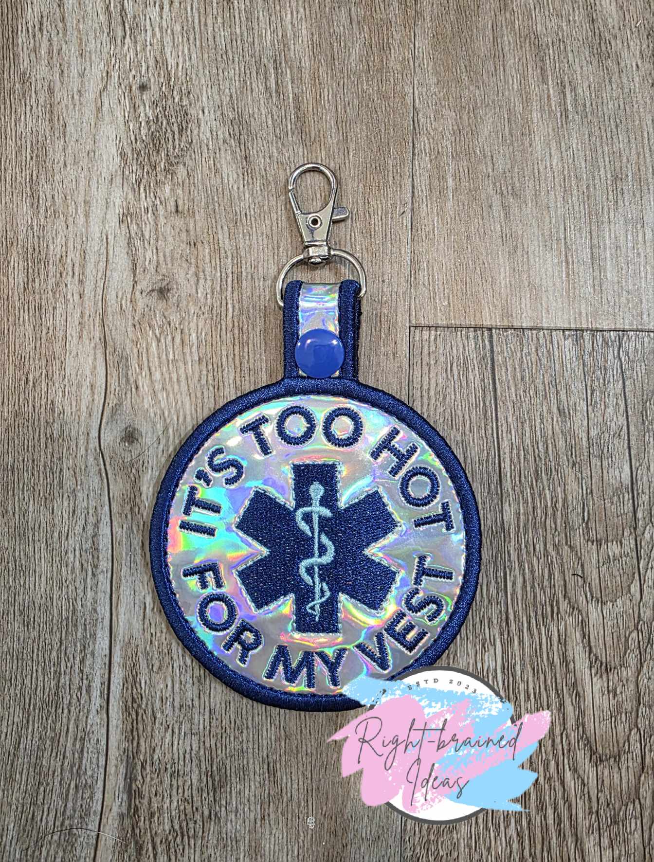 Unvested Service Dog Royal and Sky Blue on Silver Holographic Vinyl Two-piece Patch Tab and Leash Wrap Set