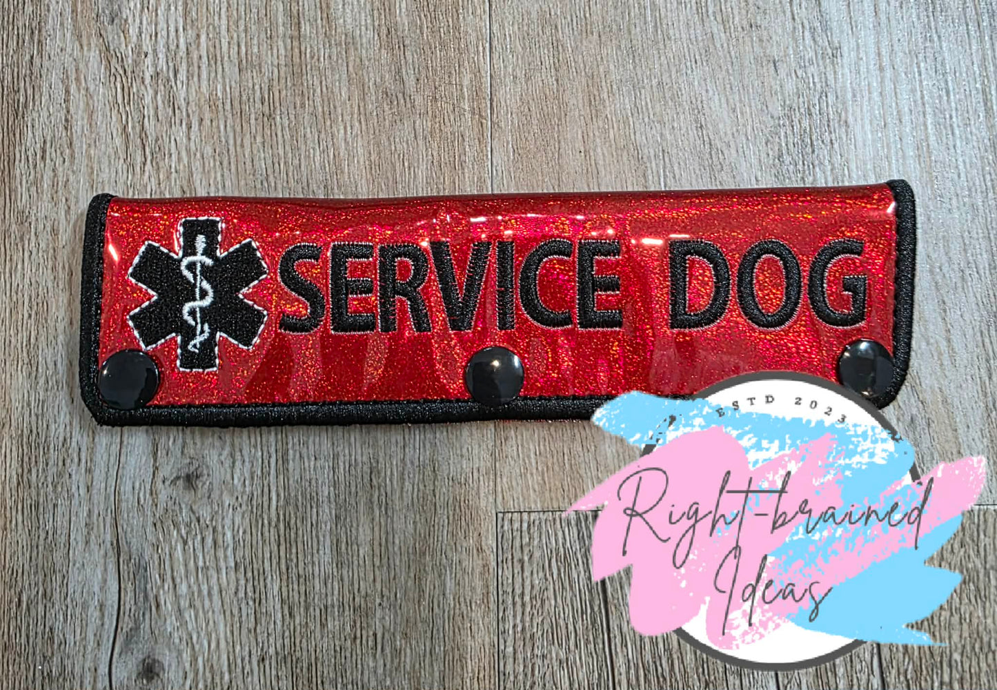 Service Dog Cardiac Alert White And Black On Sparkle Red Holographic Vinyl Five-piece Patch And Leash Wrap Set