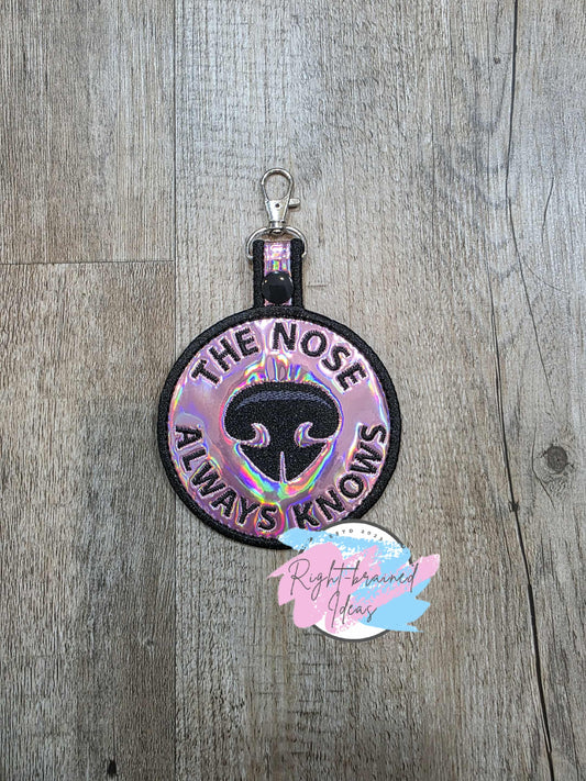 *Cosmetic Flaw* The Nose Always Knows Black And Grey On Sparkle Pink Holographic Vinyl Patch Tab