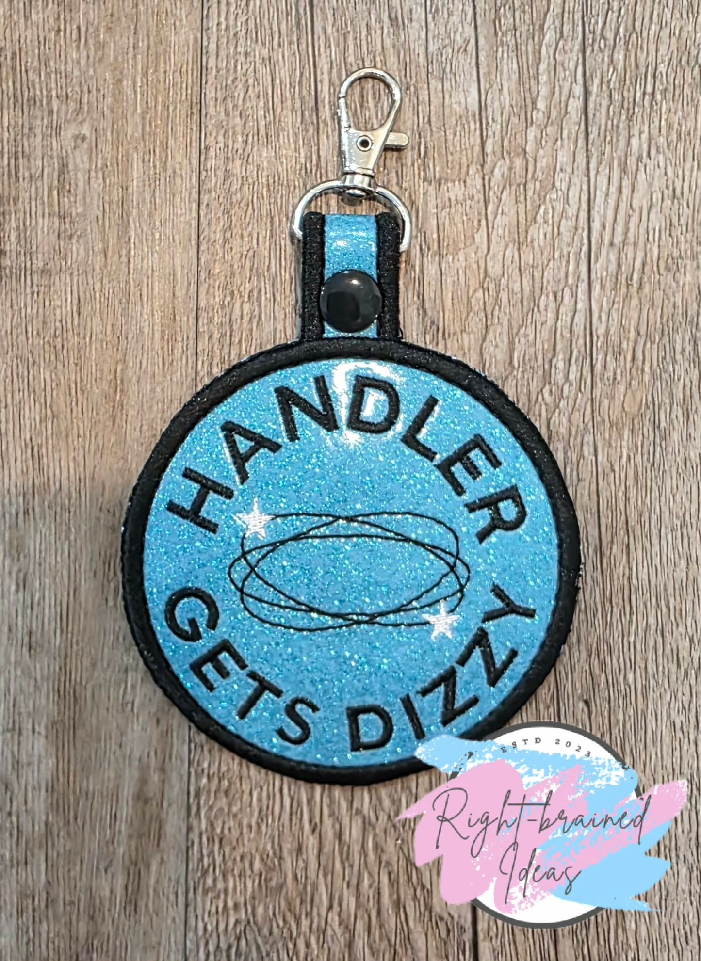Handler Gets Dizzy Black And White On Sparkle Light Blue Vinyl Patch Tab