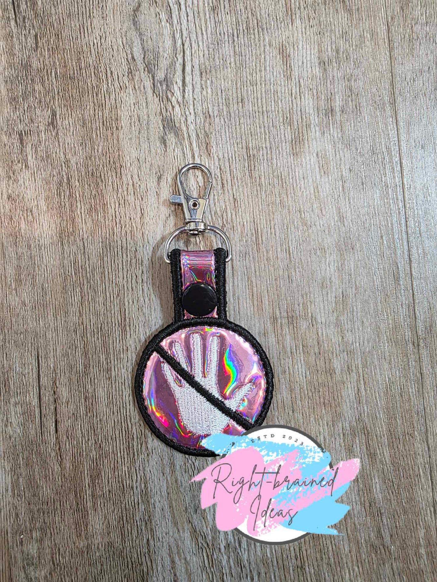 No Touching White and Black on Pink Holographic Vinyl Mini Patch Tab