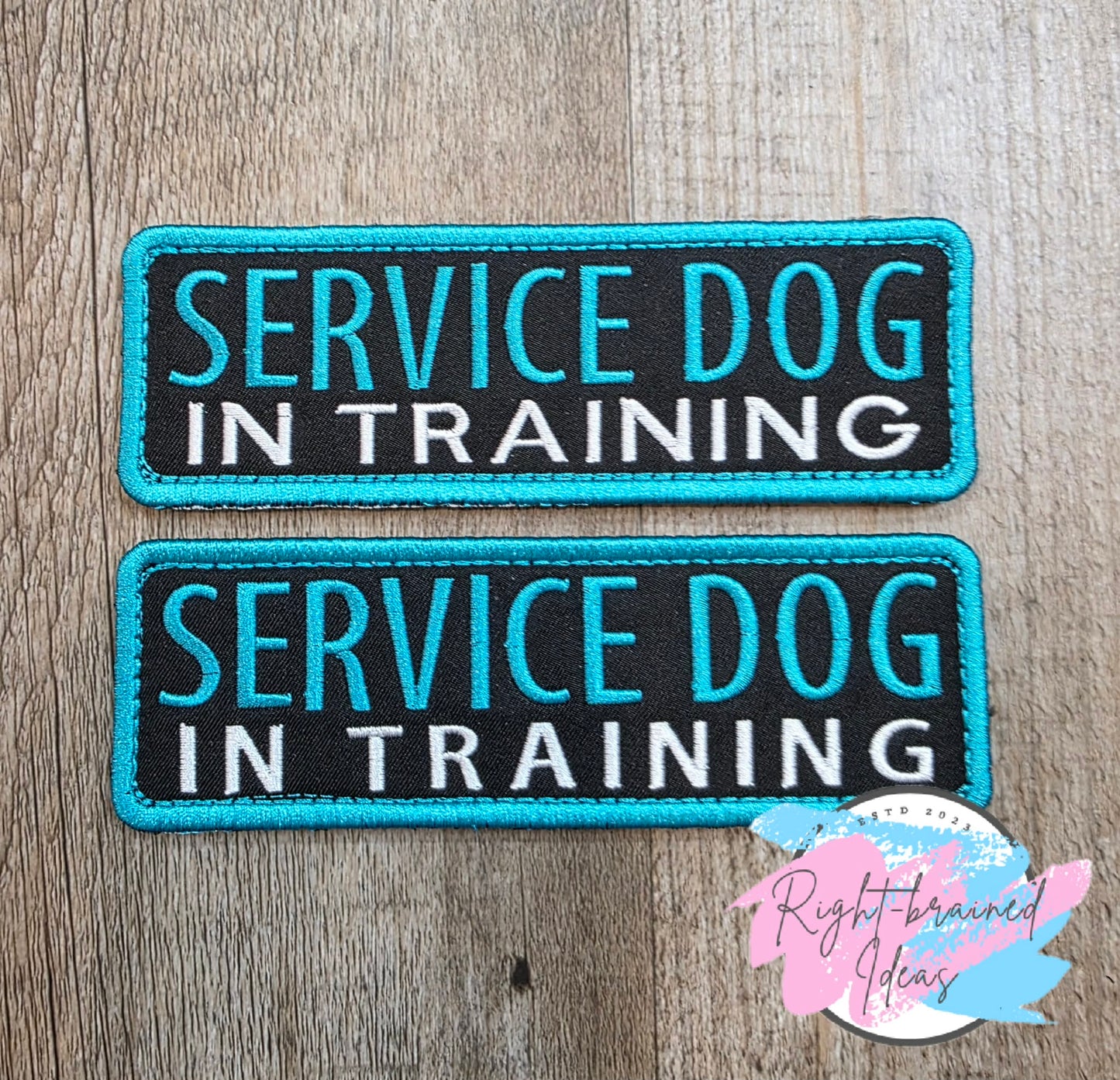 Service Dog In Training Teal And White On Lightweight High Performance Black Twill Four-piece Patch Set