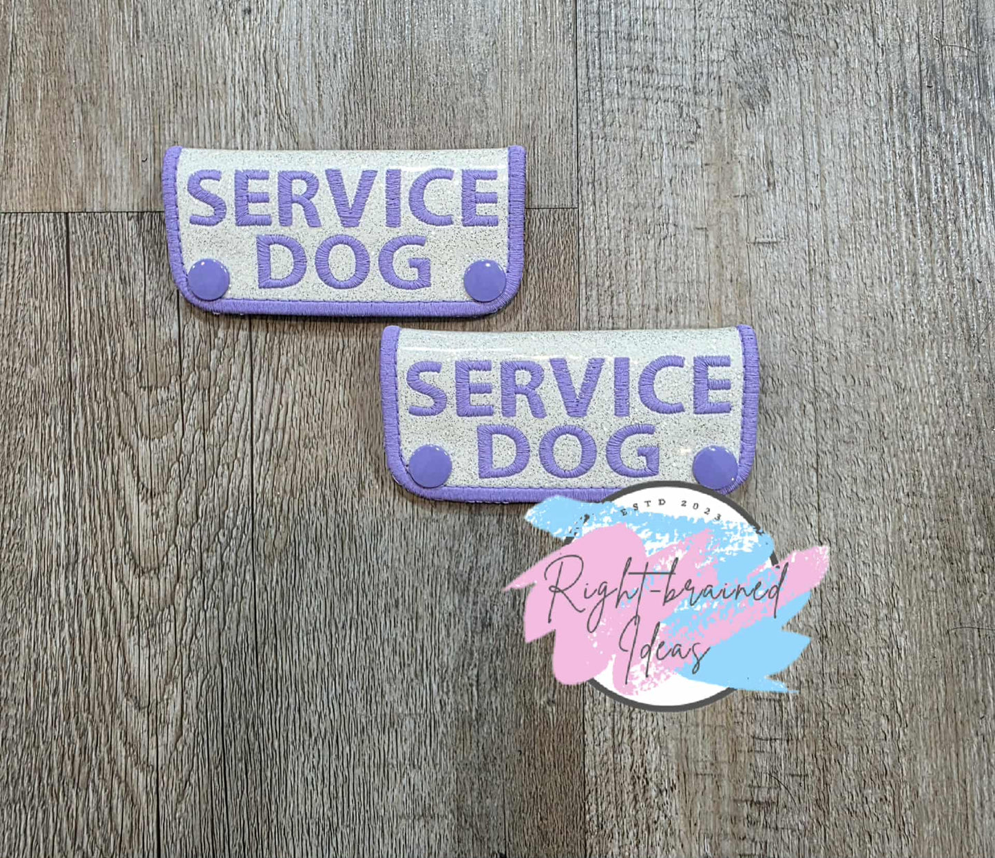 Service Dog Flat Matt Purple On Sparkle White Vinyl Three-piece Patch and Mini Leash Wrap Set