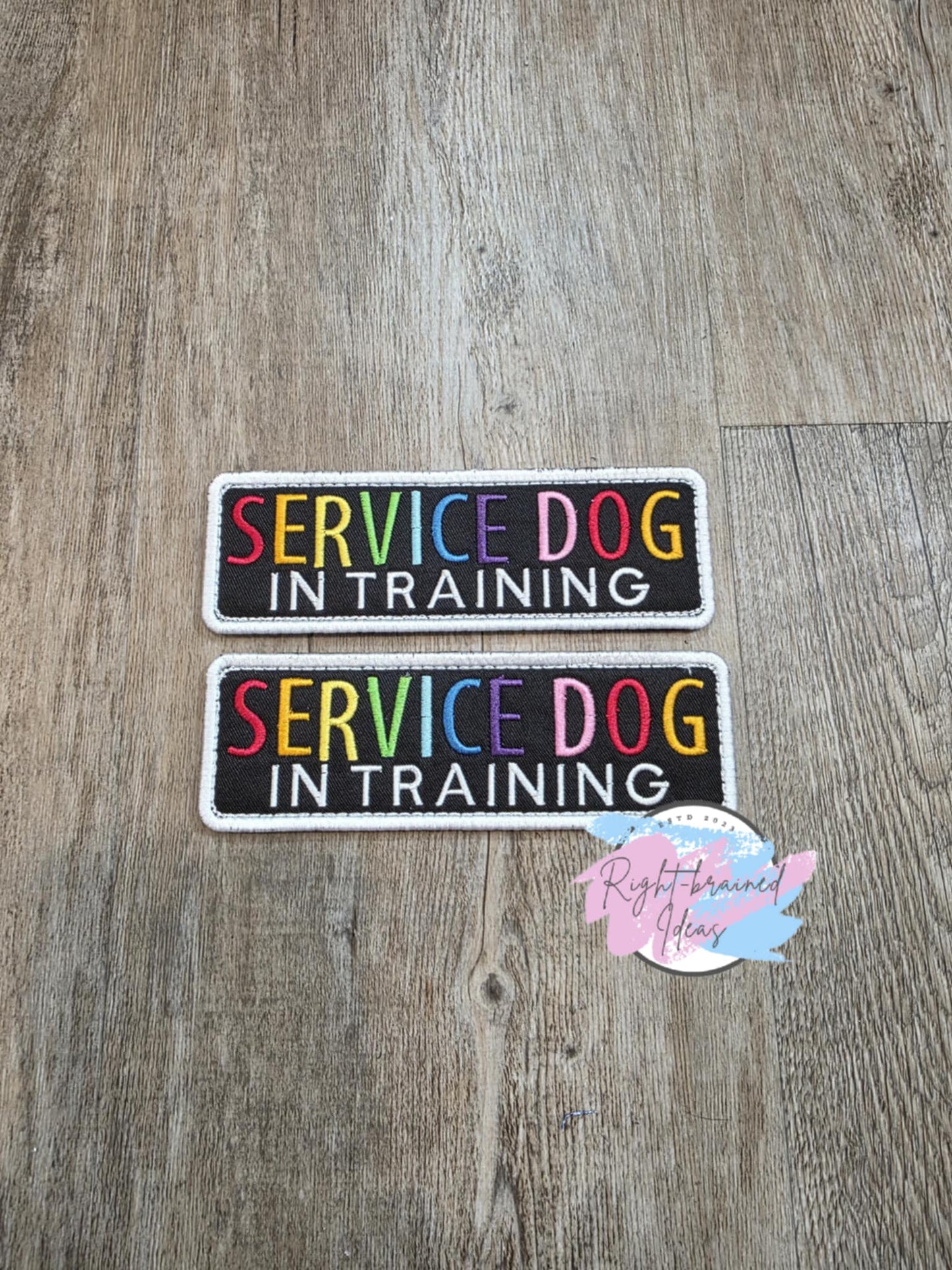 Grow-with-Them Service Dog, Autism Assistance Rainbow and White on Black Twill Neurodivergent Inspired Six-piece Patch Set