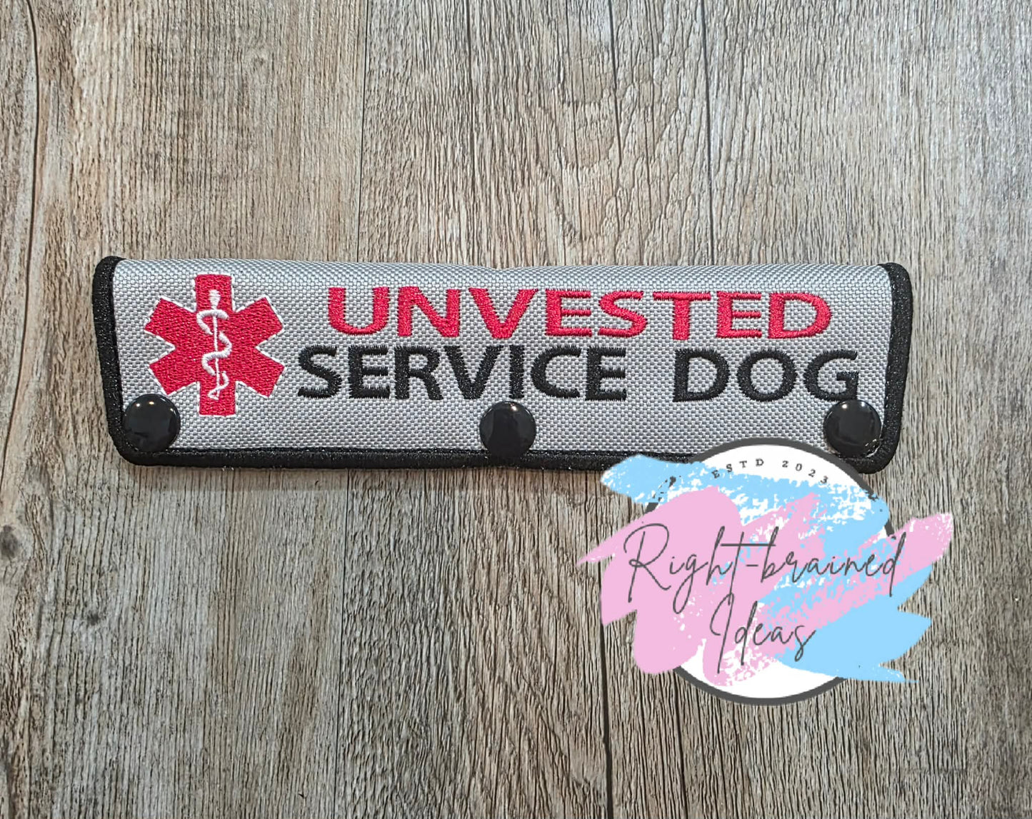 Unvested Service Dog Black, Red And White On Grey Ottertex Canvas Leash Wrap