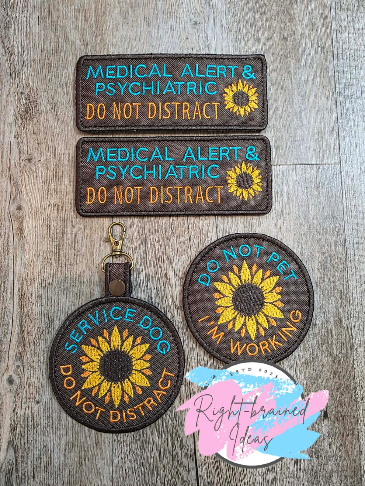Sunflower Inspired Teal, Orange, Yellow And Brown On Brown Ottertex Canvas Four-piece Oversized Patch And Patch Tab Set