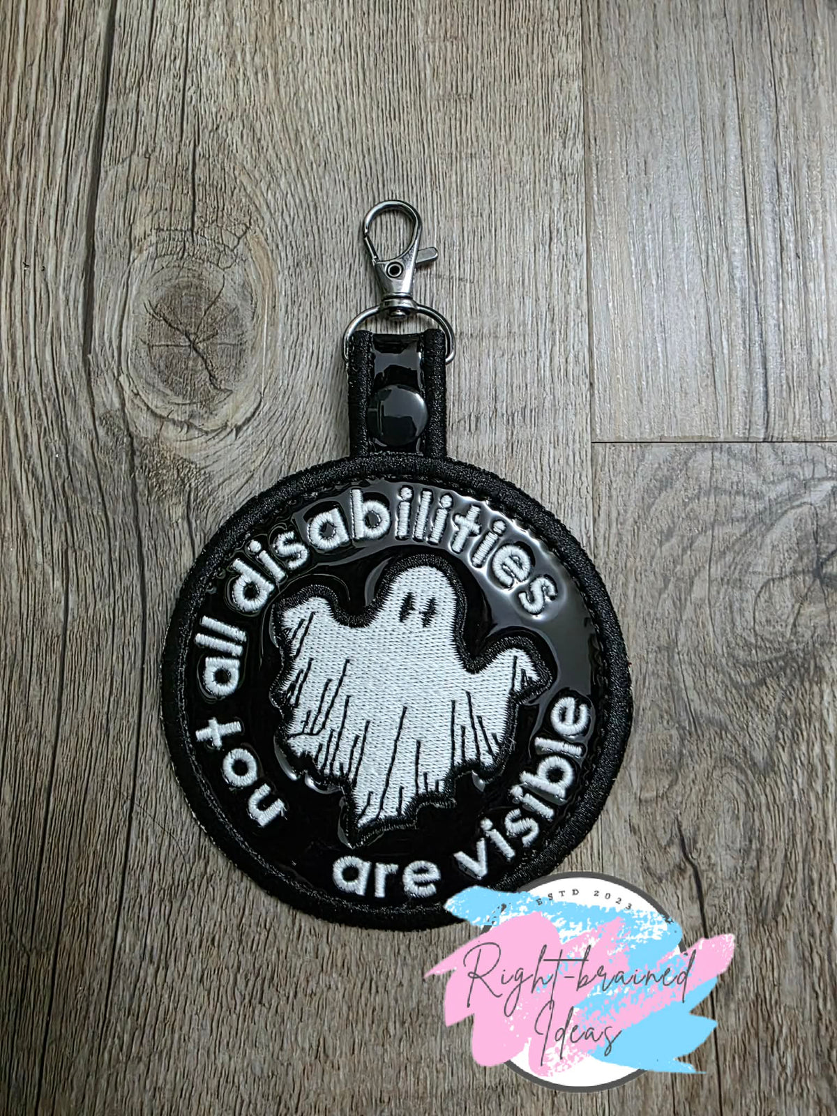 Not All Disabilities Are Visible Glow-in-The-Dark White And Black On Shiny Black Vinyl Patch Tab