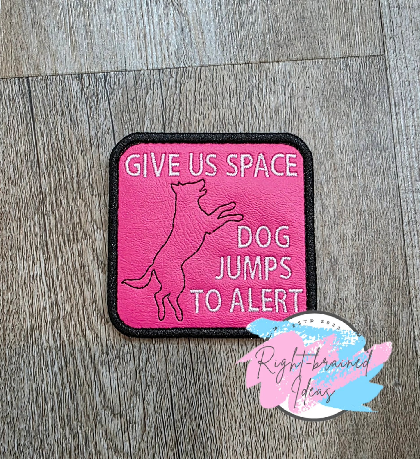 Service Dog Jumps To Alert Black And White On Hot Pink Denali Vinyl Four-piece Patch Set