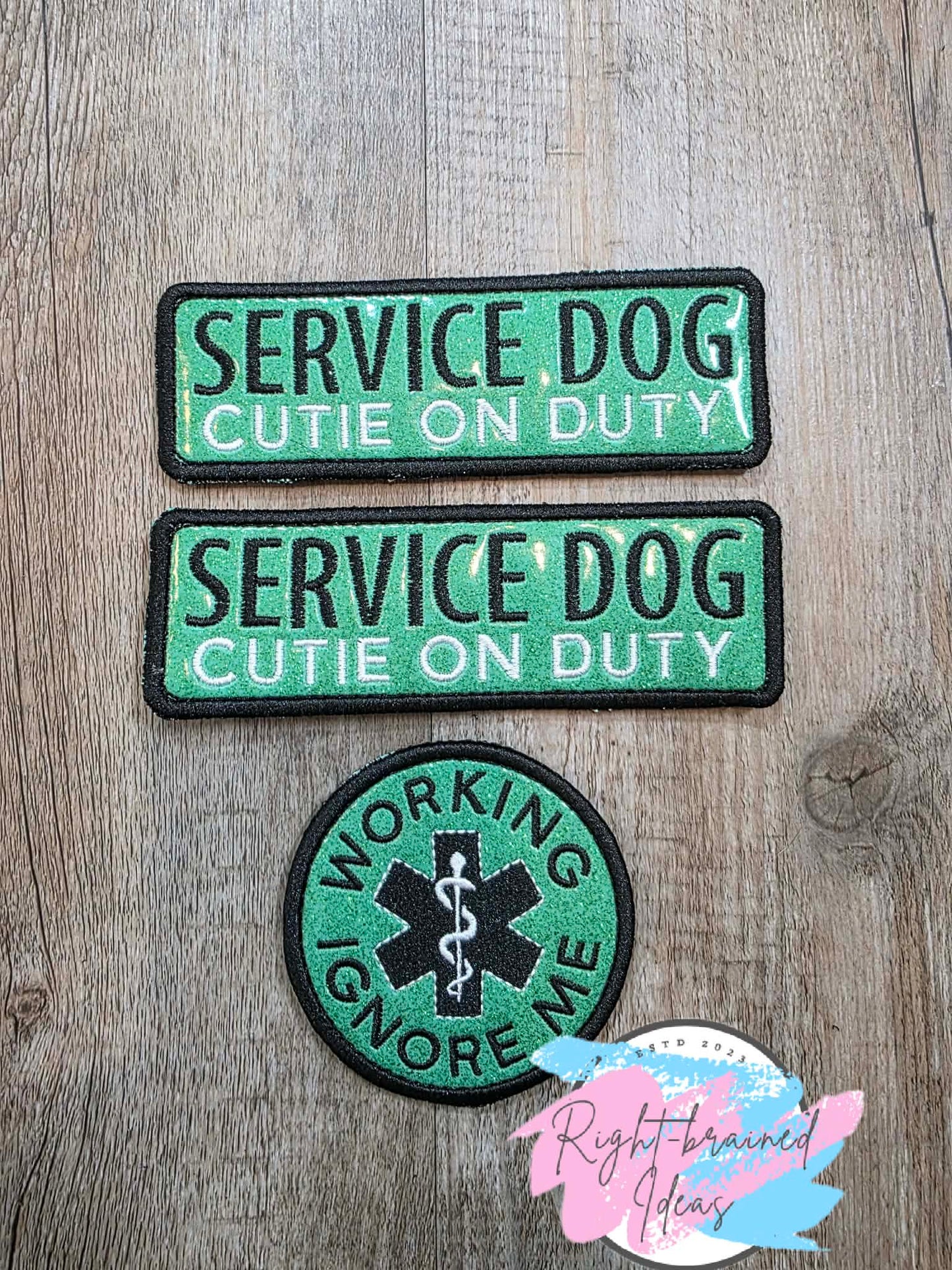 Cutie On Duty Service Duty White And Black On Sparkle Moss Green Vinyl Three-piece Patch Set