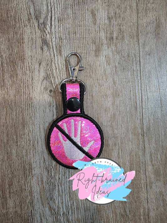 No Touching White and Black on Sparkle Pink Holographic Vinyl Mini Patch Tab