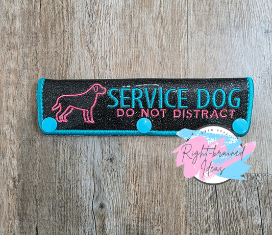 Service Dog Do Not Distract Neon Pink And Teal On Sparkle Black Vinyl Leash Wrap