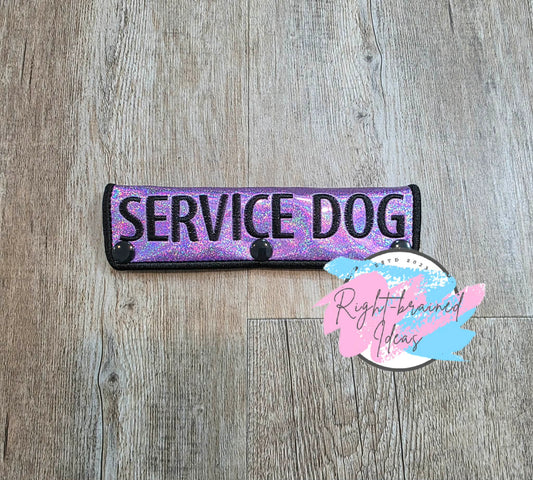Service Dog Black On Sparkle Purple Holographic Vinyl Leash Wrap