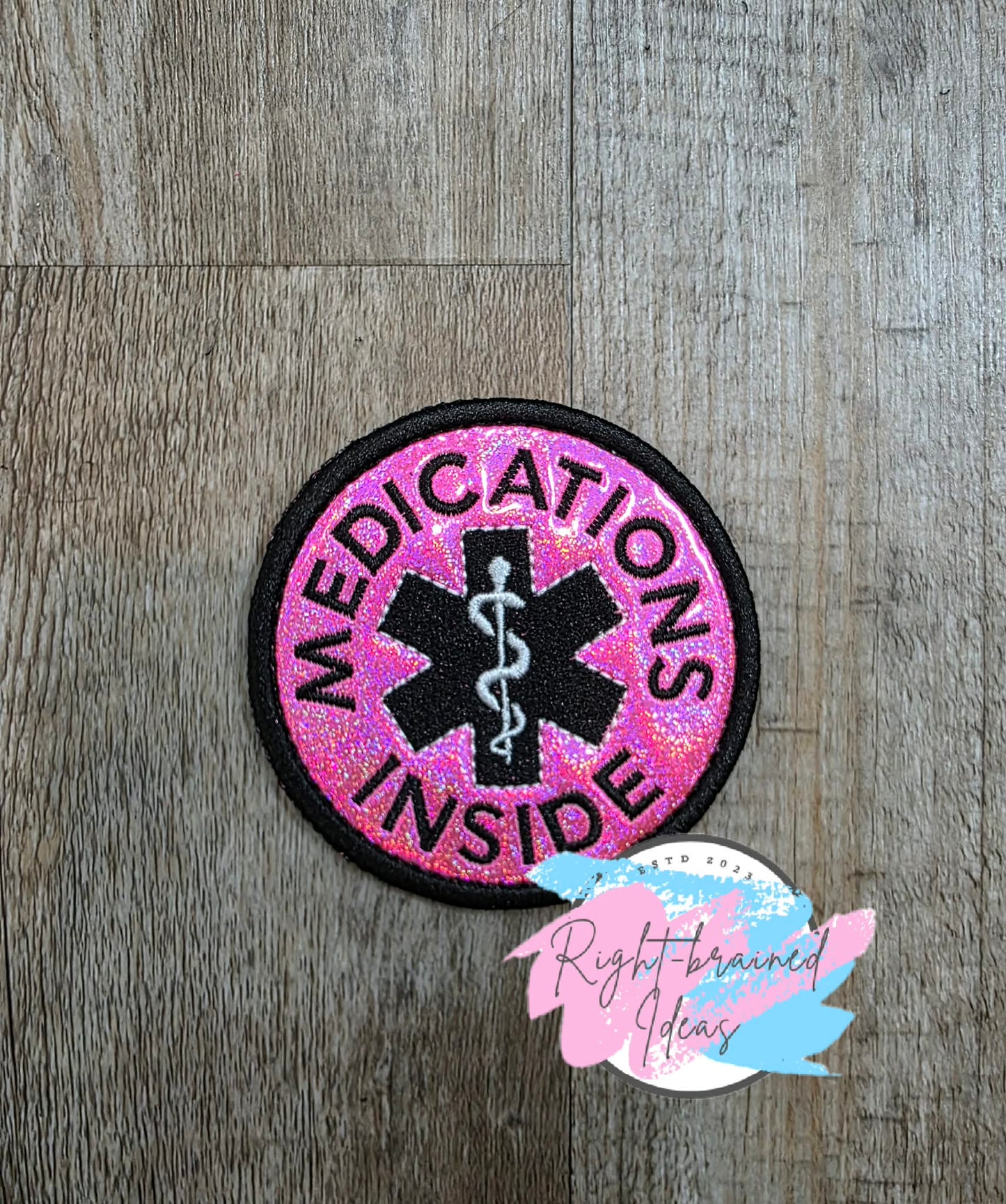 Service Dog Medical Alert Black And White On Sparkle Pink Holographic Vinyl Four-piece Patch Set