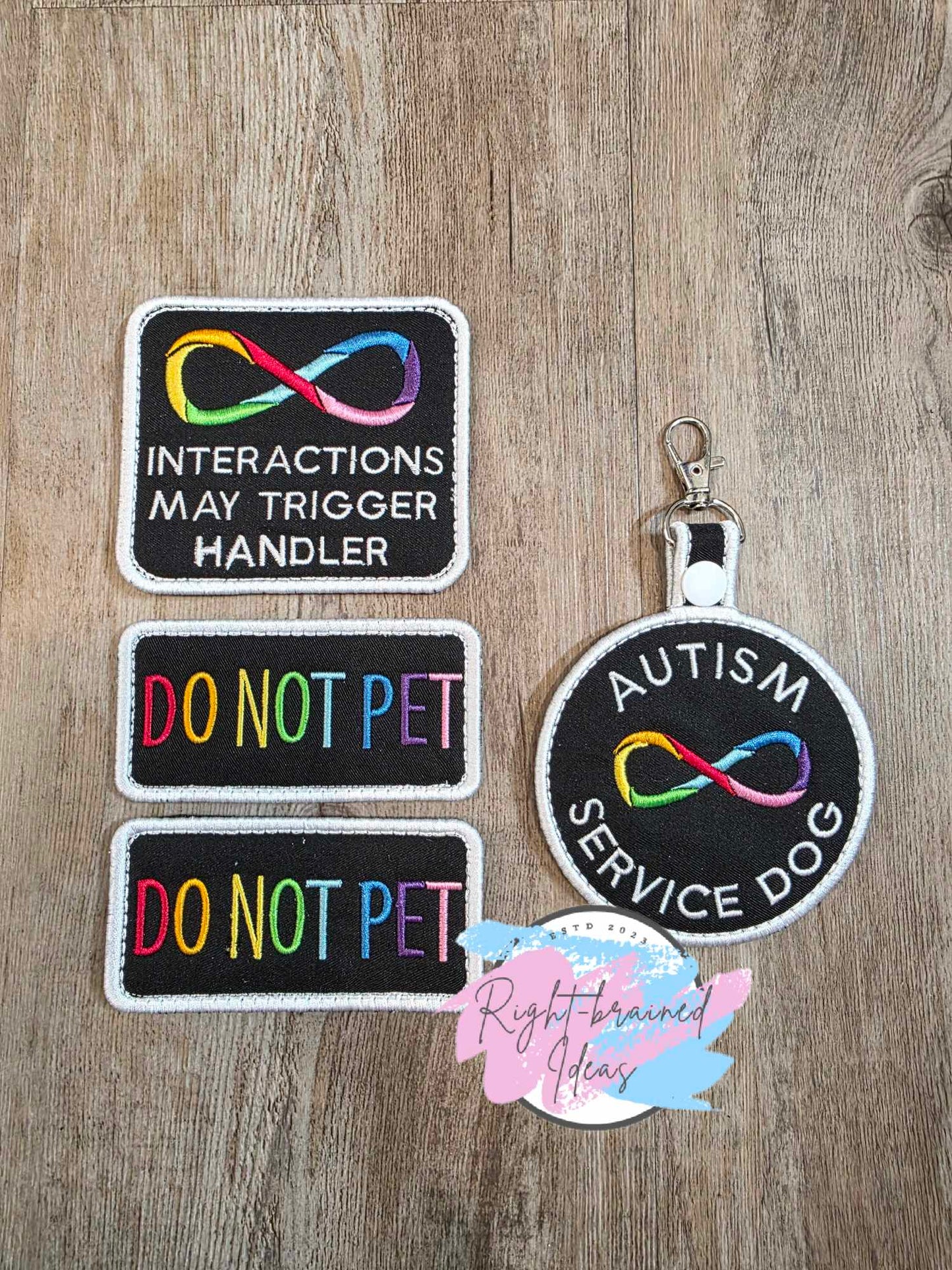 Do Not Pet Rainbow And White On Black Light-Weight High Performance Twill Four-piece Patch and Patch Tab Set