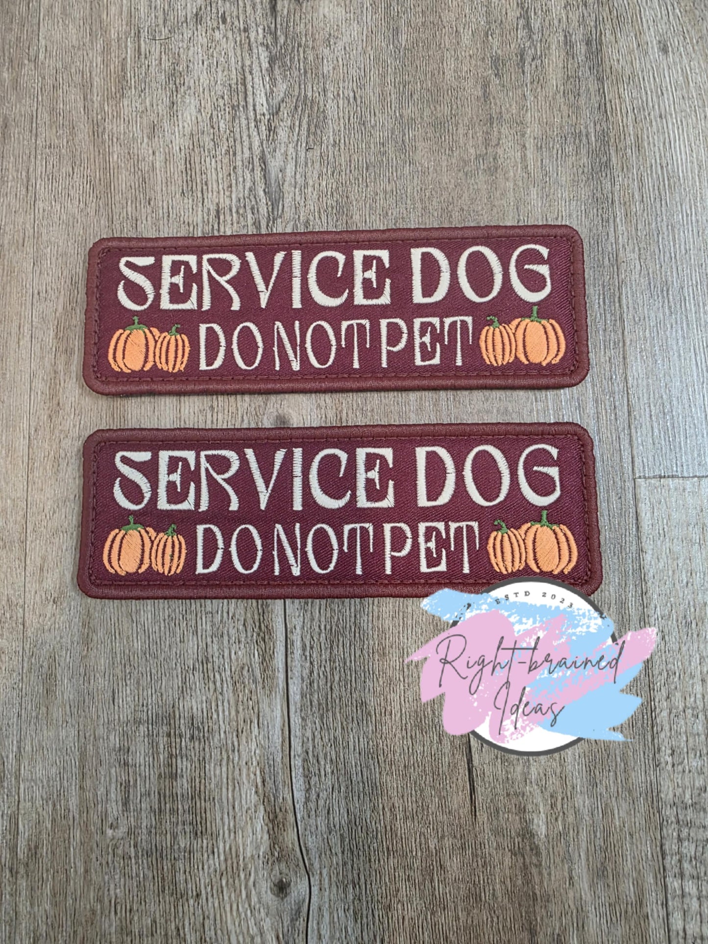 Autumn Inspired Service Dog Fall Matt Palette Of Colors On Maroon Lightweight High Performance Twill Five-piece Patch And Leash Wrap Set