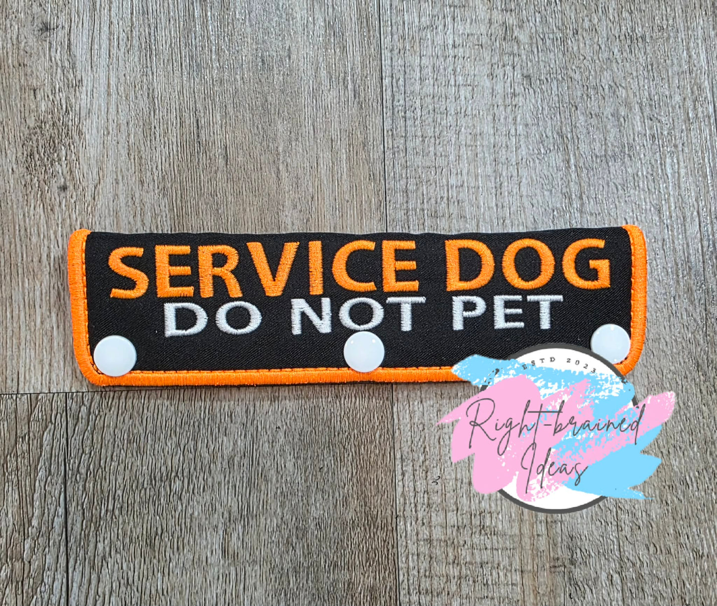 Service Dog Ignore Me Neon Orange And White On Lightweight High Performance Black Twill Five-piece Patch And Leash Wrap Set