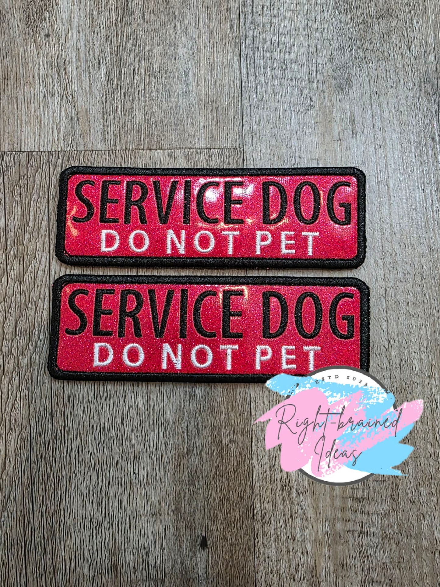 Service Dog Do Not Pet Black And Light Pink On Sparkle Red Vinyl Three-piece Patch Set