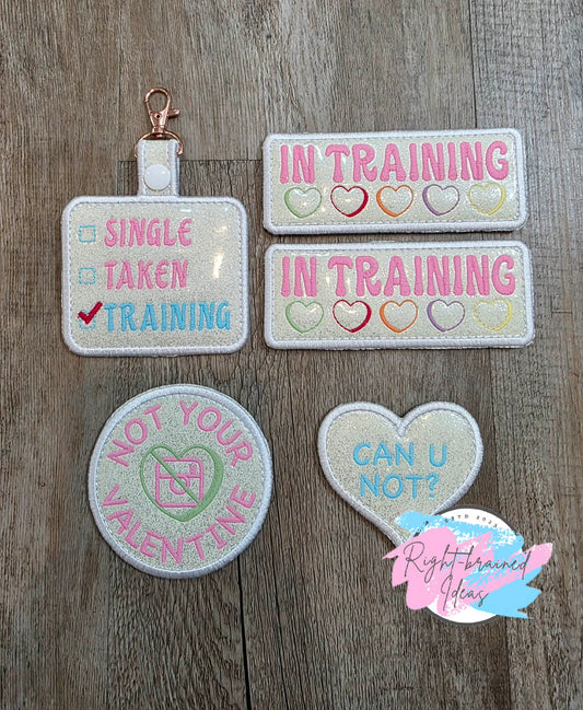 Fun-Size Frosted And Sassy Conversation Heart Inspired In Training Multi-colored On Sparkle White Vinyl Five-piece Patch And Patch Tab Set