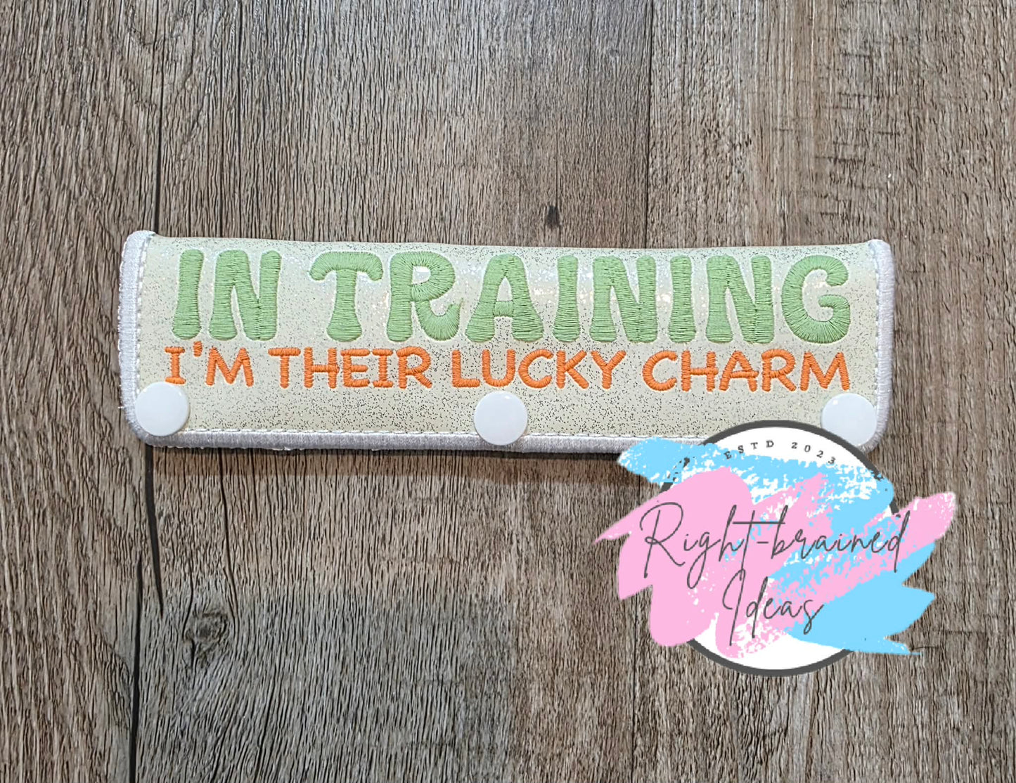 *Cosmetic Flaw* Shamrock Inspired In Training Lucky Charm Flat Matt Mint Green, Flat Matt Forest Green And Flat Matt Orange On Sparkle White Vinyl Double-sided Leash Wrap