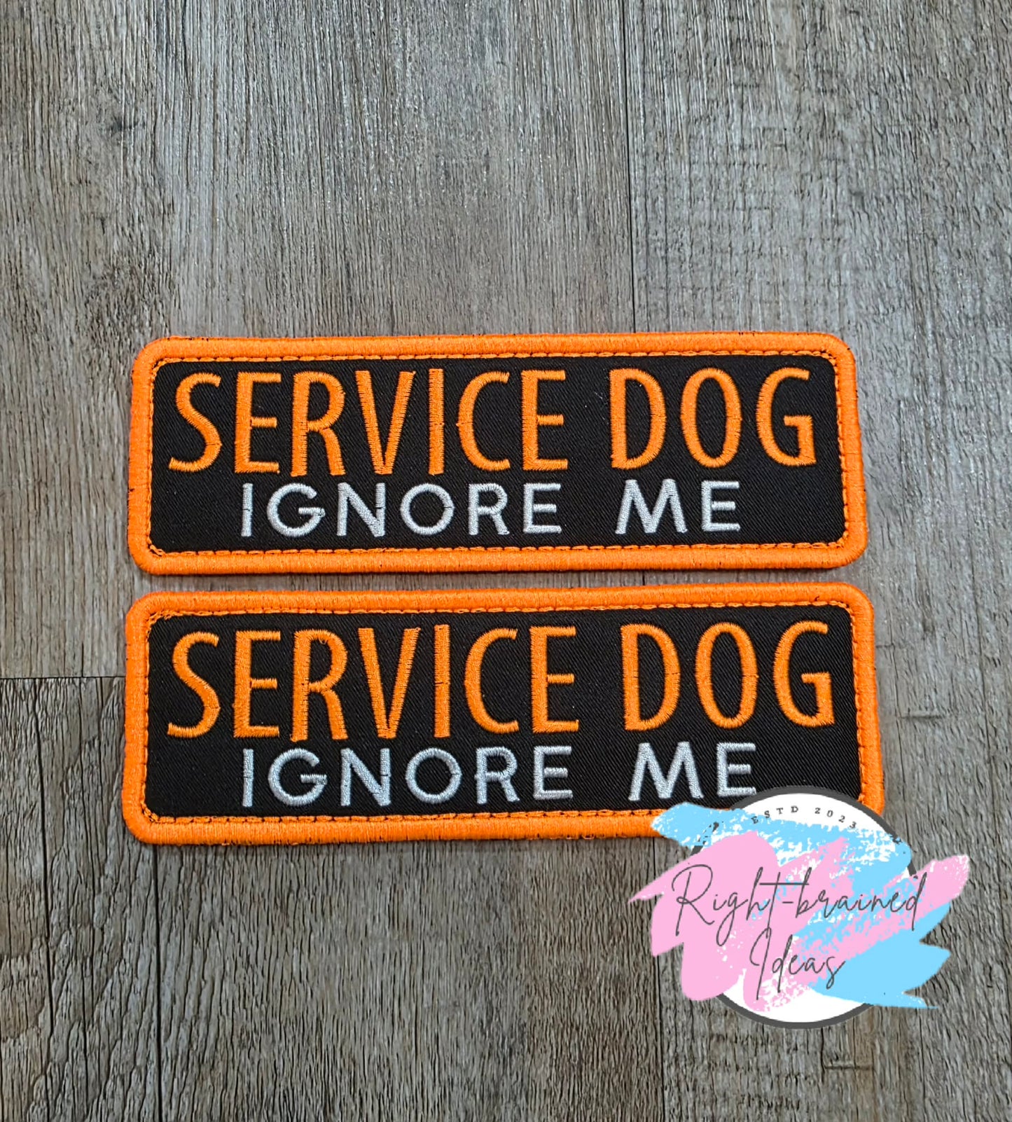 Service Dog Ignore Me Neon Orange And White On Lightweight High Performance Black Twill Five-piece Patch And Leash Wrap Set