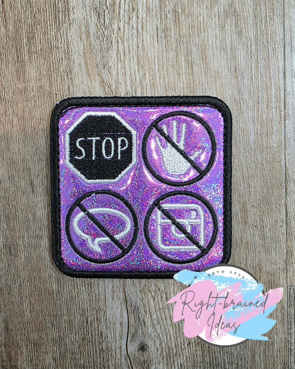 Service Dog Do Not Pet White And Black On Sparkle Purple Holographic Vinyl Five-piece Patch And Leash Wrap Set