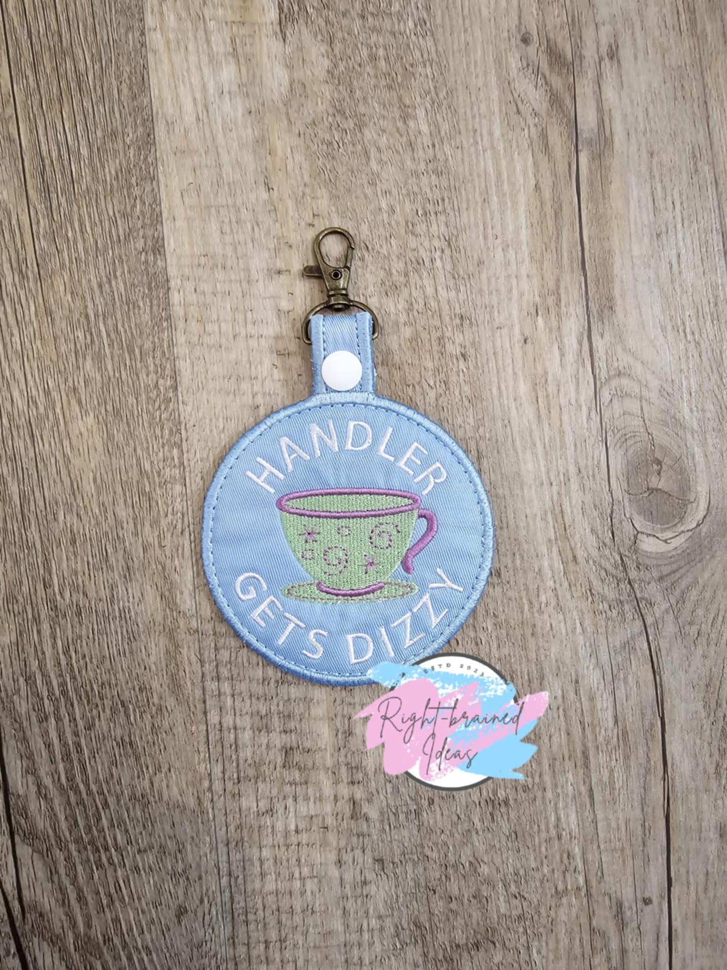 Wonderland Tea Cup Inspired Seafoam and Lavender on Blue Twill Two-piece Leash Wrap and Patch Tab Set