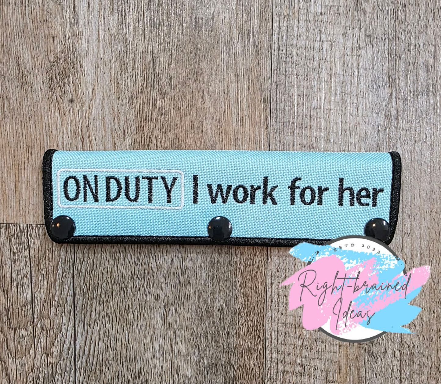 On Duty Service Dog Black And White On Light Blue Canvas Four-piece Patch And Leash Wrap Set