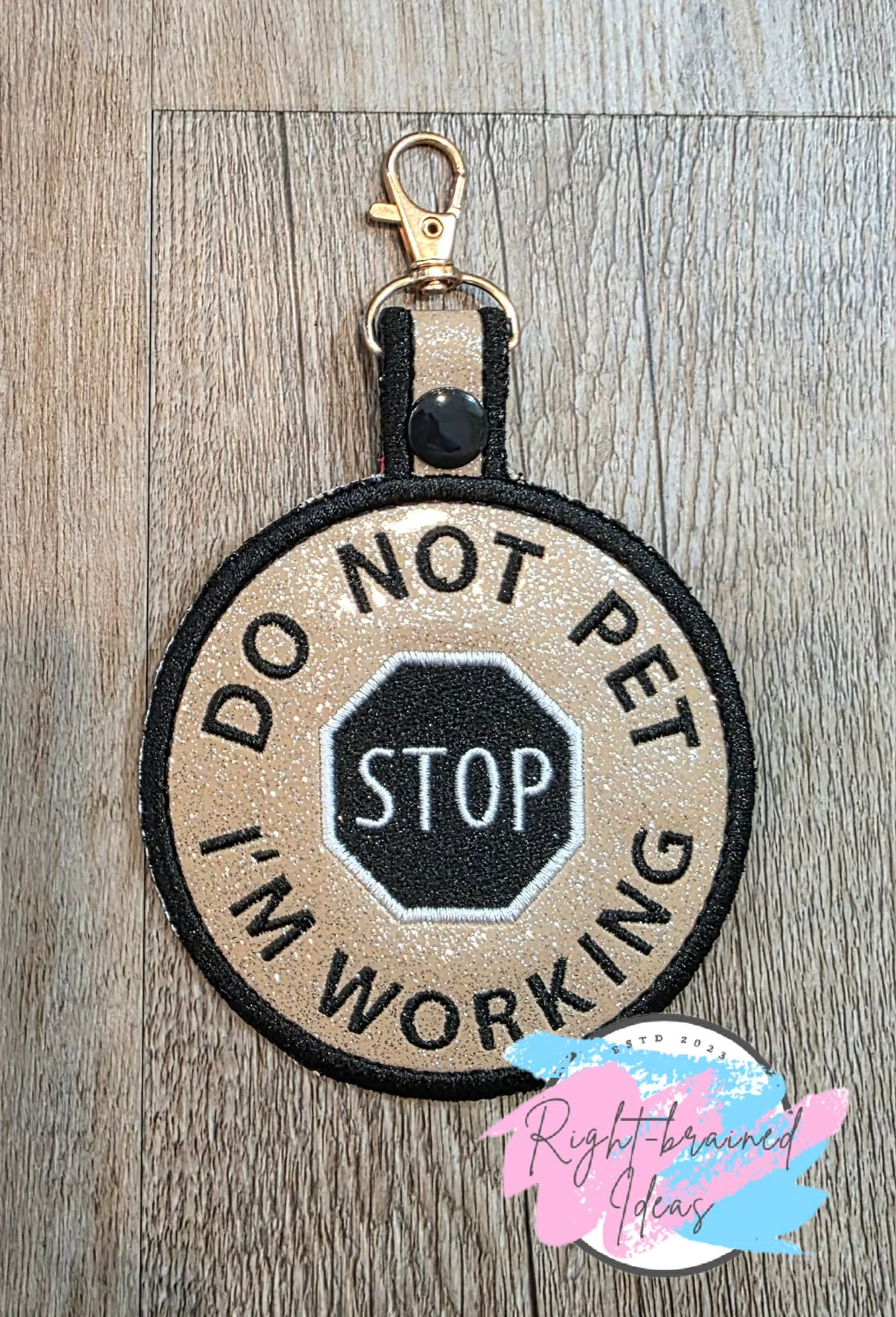 Do Not Pet I'm Working Black And White On Sparkle Tan Vinyl Patch Tab