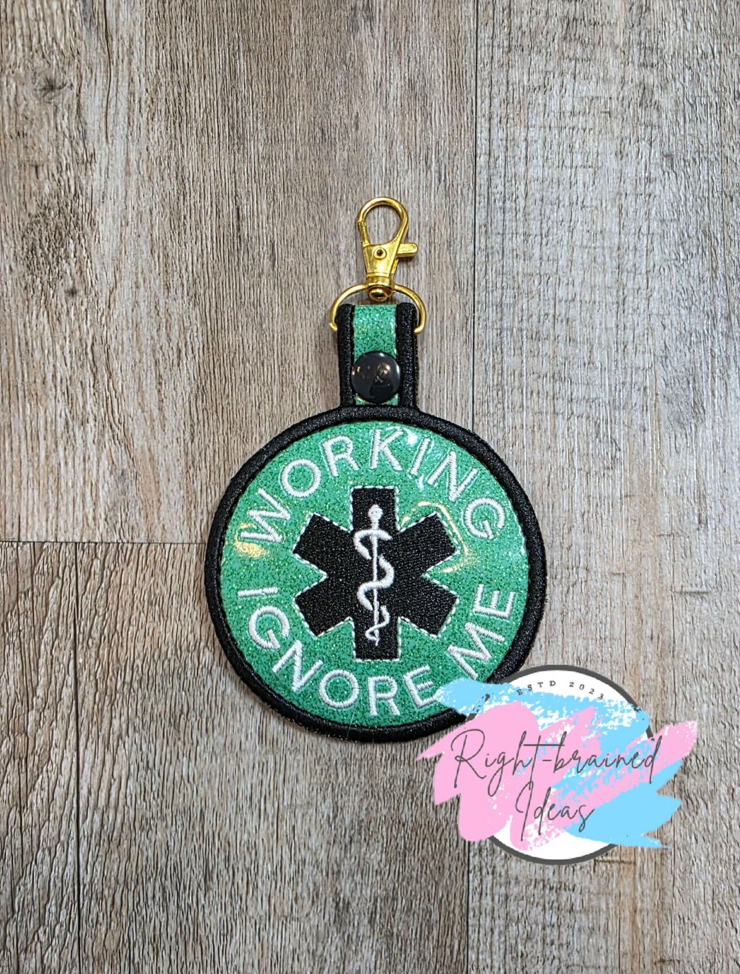 Working Ignore Me White And Black On Sparkle Moss Green Vinyl Patch Tab