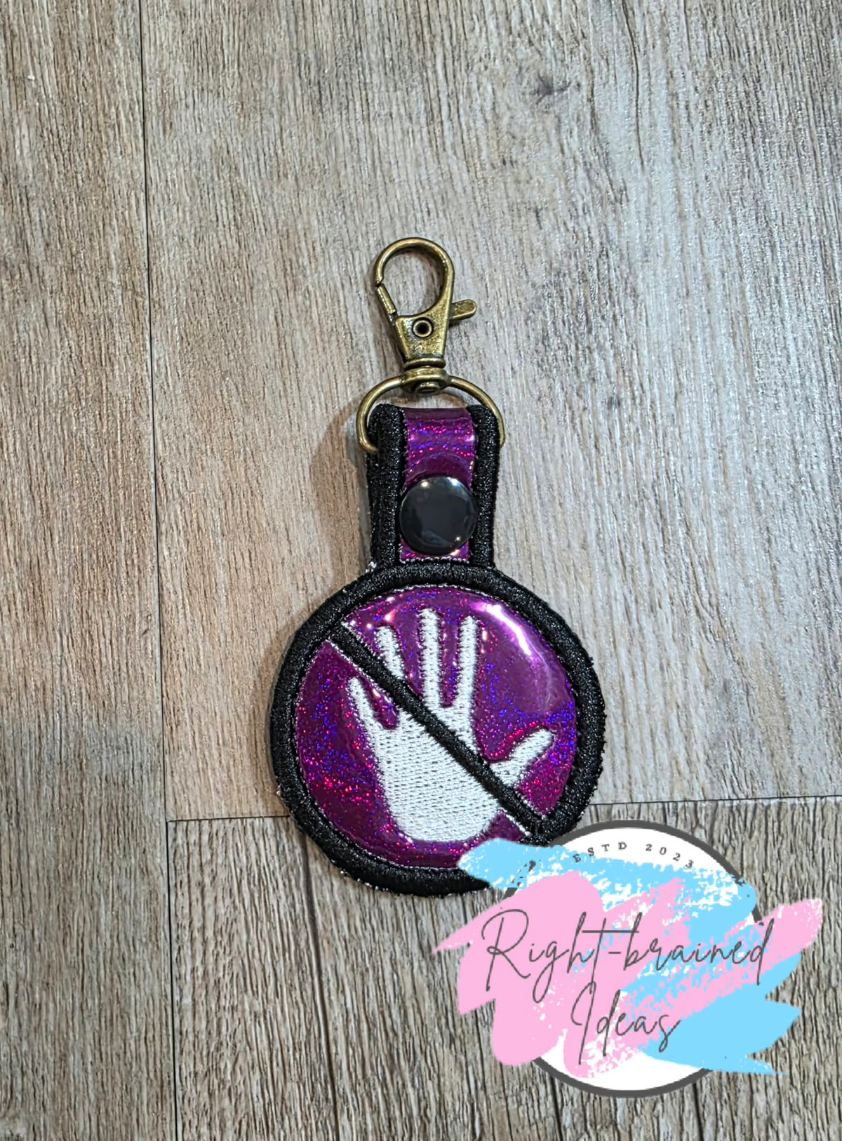 No Touching White and Black on Sparkle Plum Holographic Vinyl Mini Patch Tab