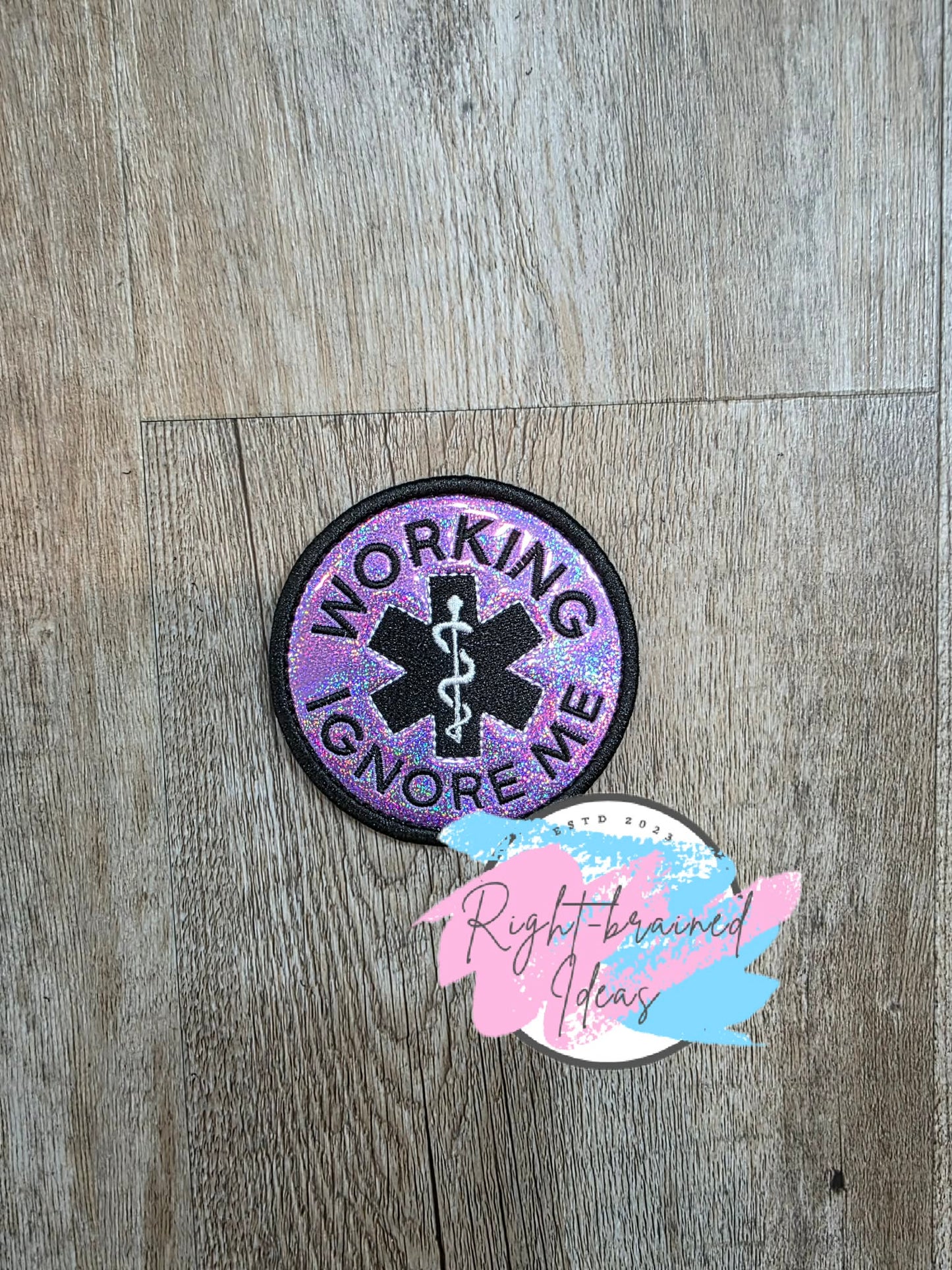 In Training Do Not Distract Black And White On Sparkle Purple Holographic Vinyl Five-piece Patch and Leash Wrap Set