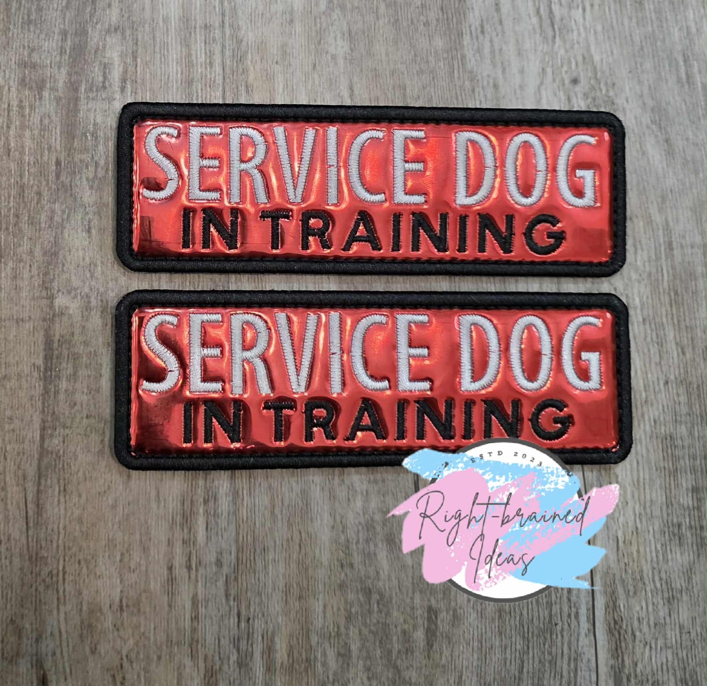 Service Dog In Training Black And White on Metallic Red Vinyl Three-piece Patch Set