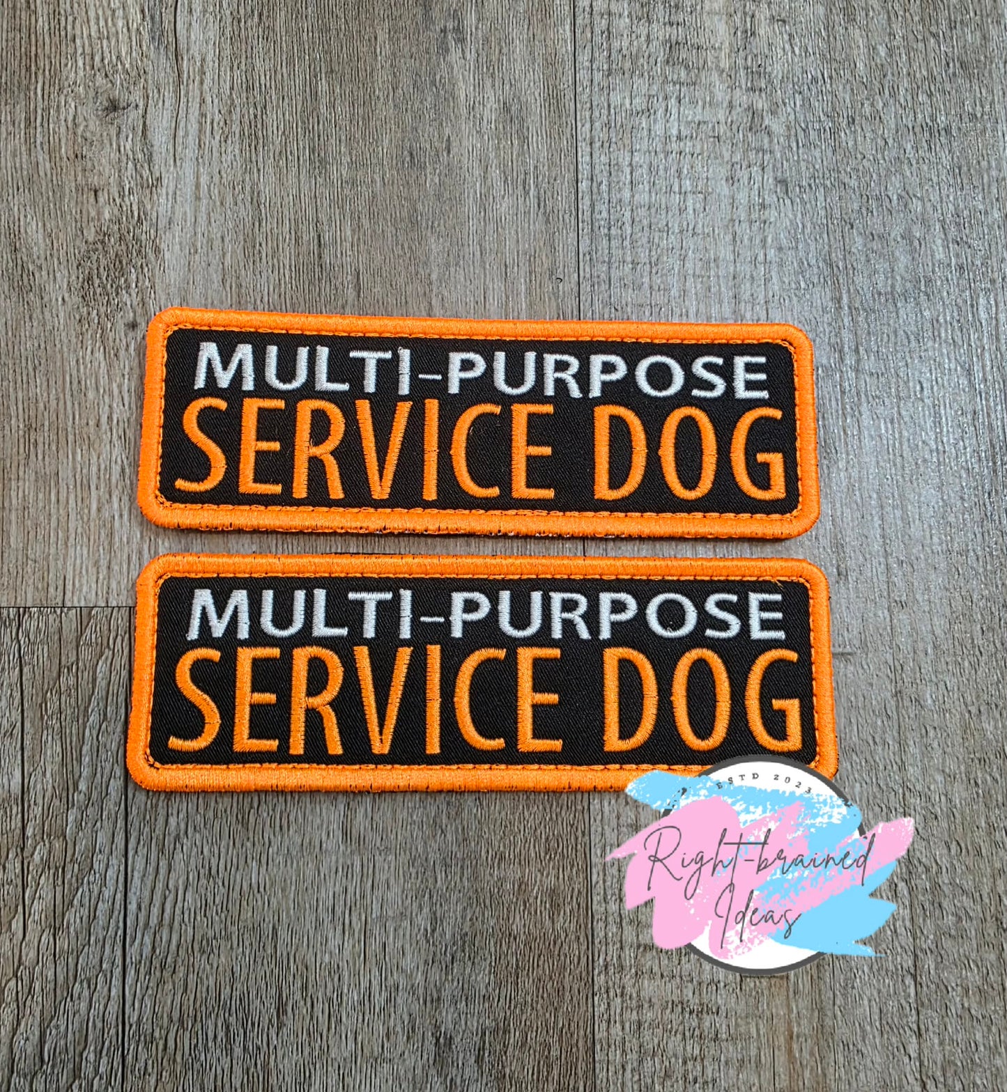 Service Dog Multi-Purpose Neon Orange And White On Lightweight High Performance Black Twill Four-piece Patch Set