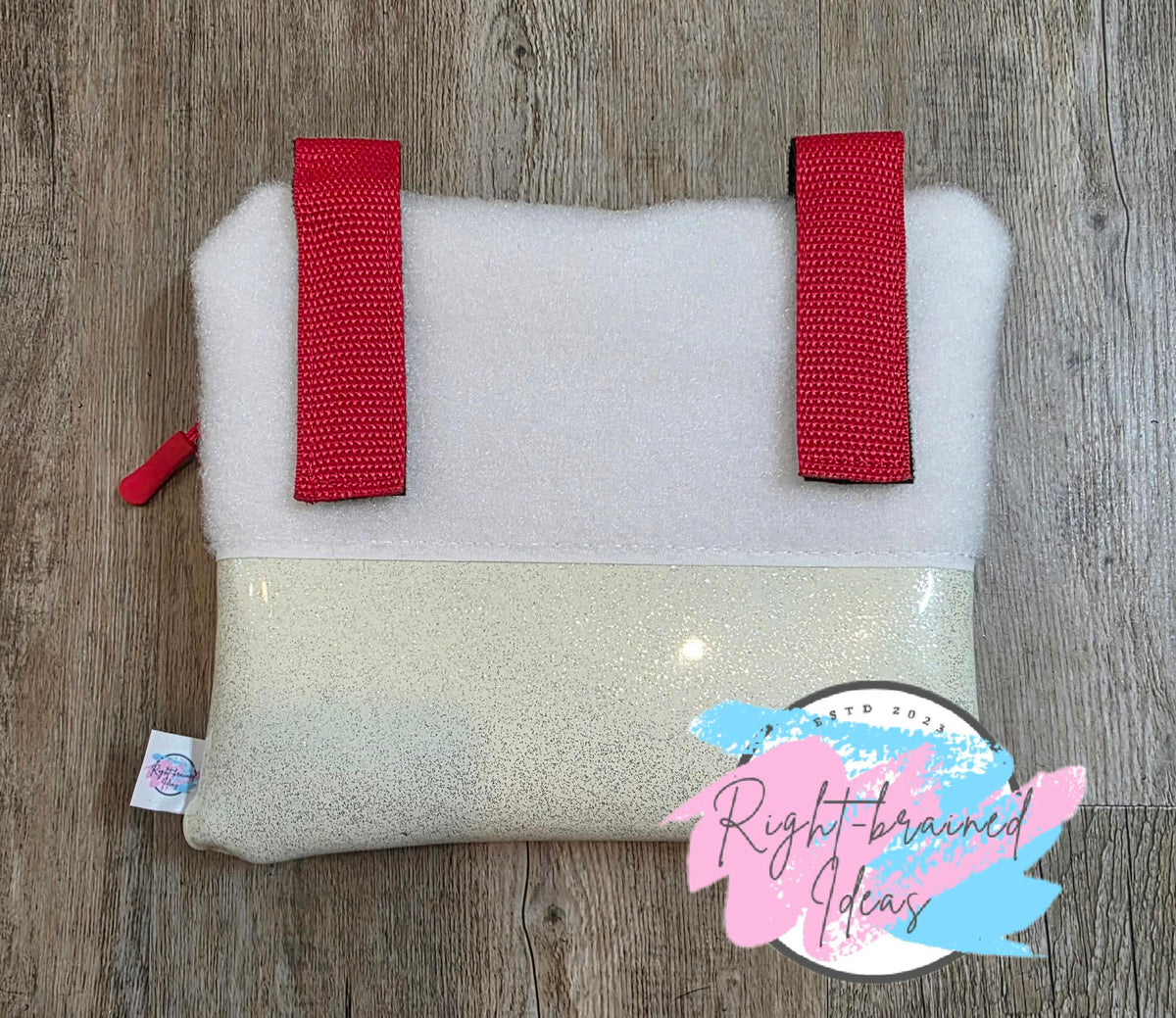 Peppermint Inspired Task Trained Red And Green On Sparkle White Vinyl XL Med Bag