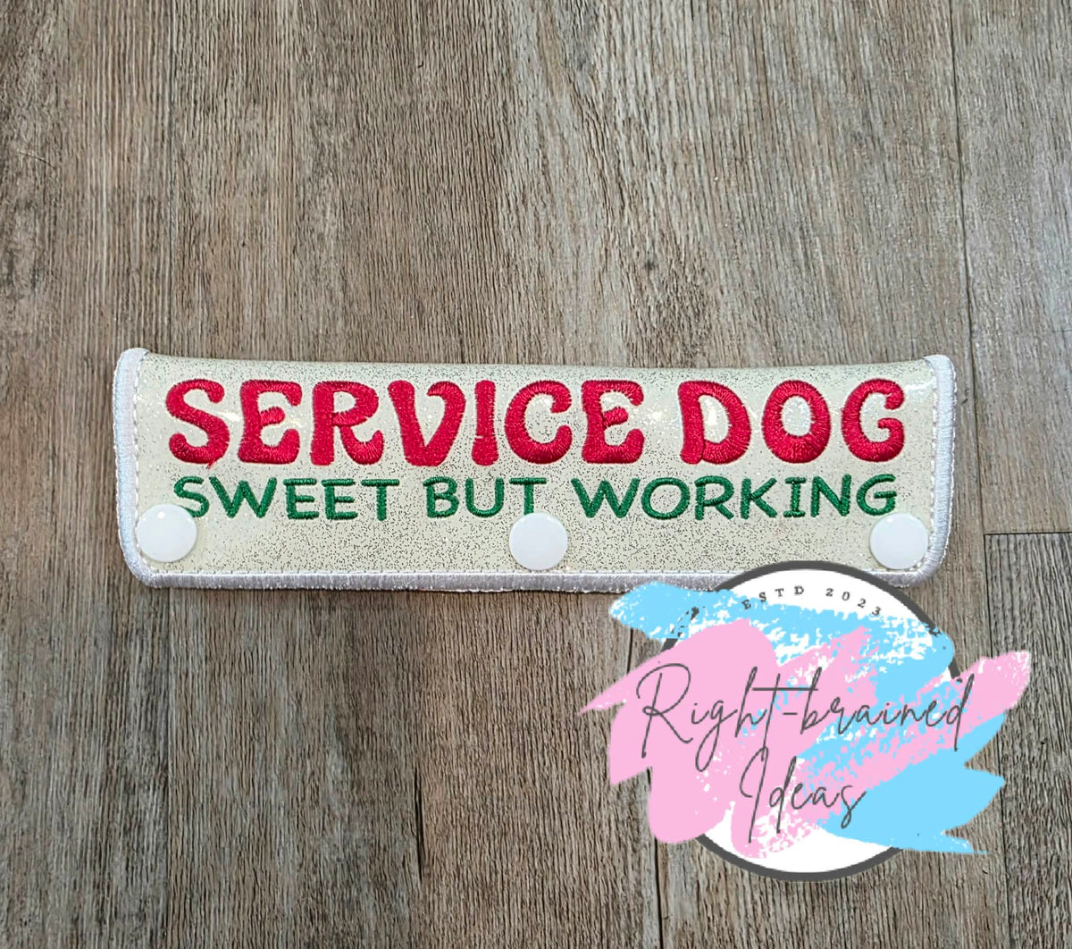 Peppermint Inspired Fun Size Service Dog Red And Green On Sparkle White Vinyl Five-piece Patch And Leash Wrap Set