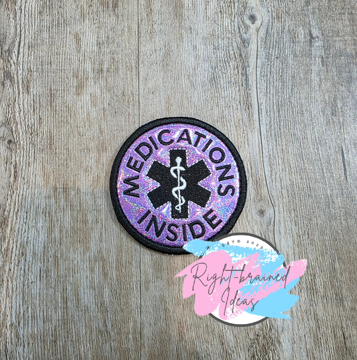 Service Dog Cardiac Alert Black And White On Sparkle Purple Holographic Vinyl Four-piece Patch Set