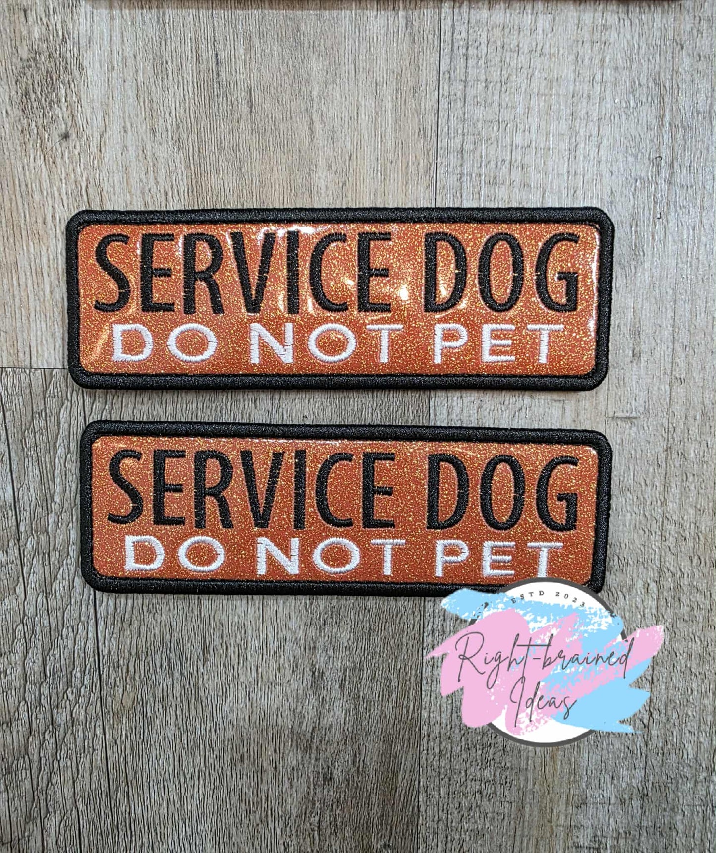 Service Dog Do Not Pet Black And White On Sparkle Burnt Orange Vinyl Five-piece Patch and Leash Wrap Set