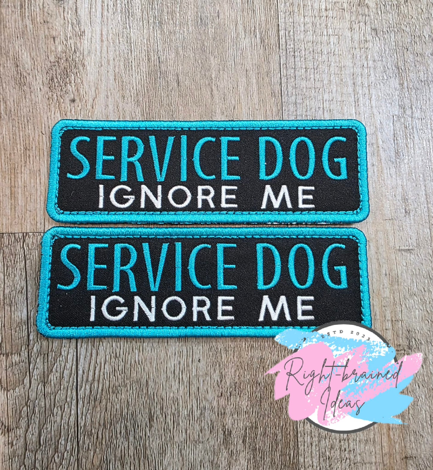 Service Dog Ignore Me Teal And White On Lightweight High Performance Black Twill Four-piece Patch Set