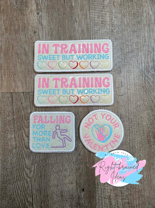 Frosted And Sweet Conversation Heart Inspired In Training Multi-colored On Sparkle White Vinyl Four-piece Oversized Patch Set