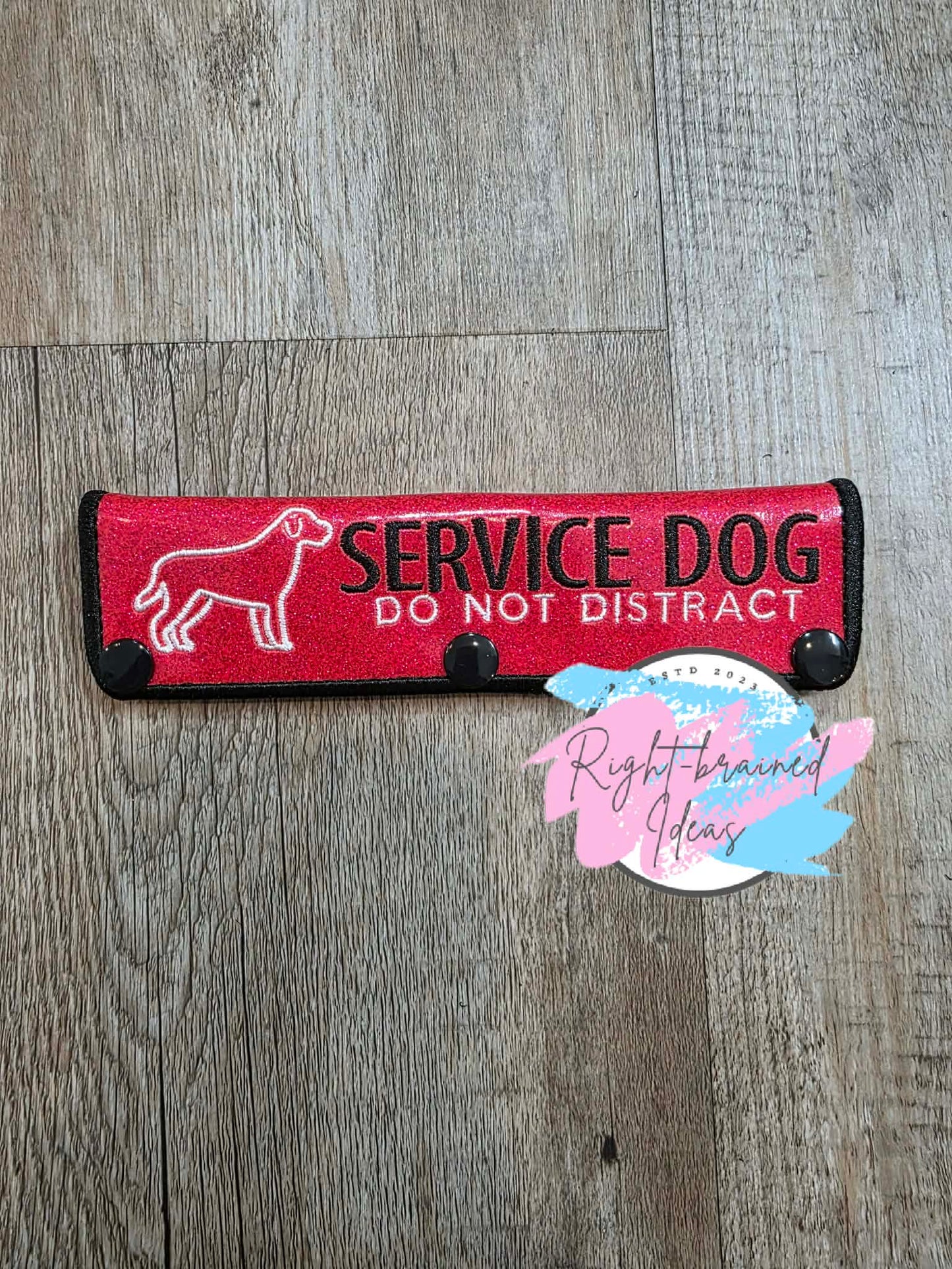 Service Dog Do Not Distract Black And White On Sparkle Red Vinyl Five-piece Patch and Leash Wrap Set