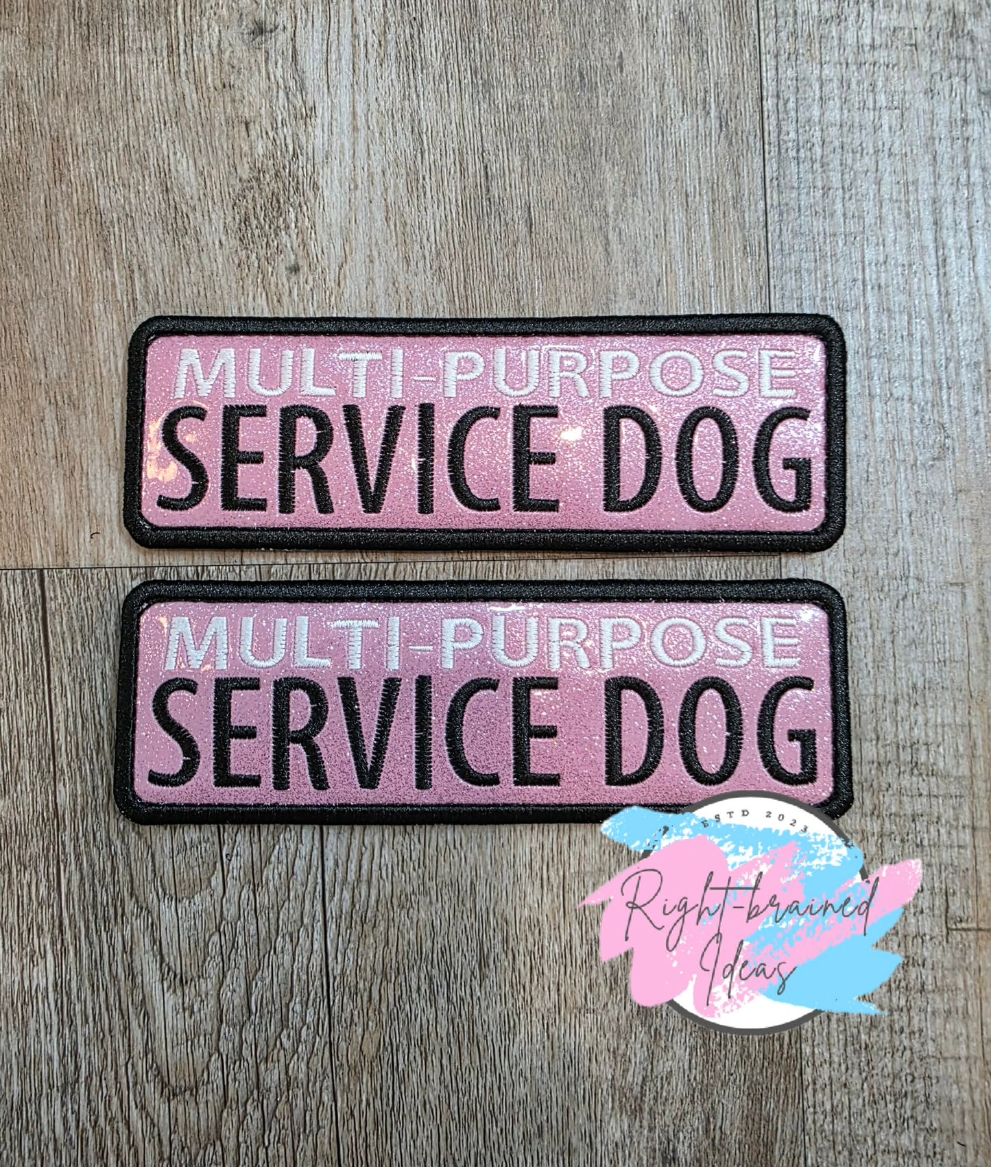 Service Dog Multi-Purpose Black And White On Sparkle Light Pink Vinyl Four-piece Patch Set