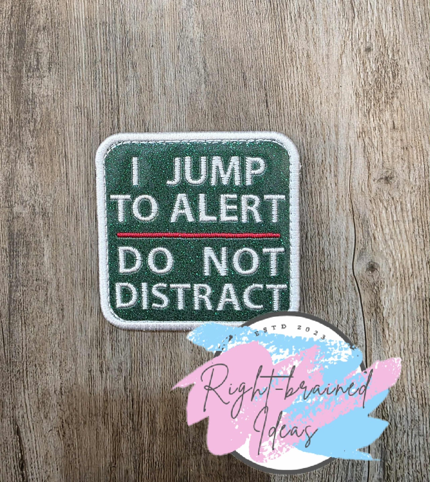 Christmas Tree Colors Inspired Service Dog Red And White On Sparkle Forest Green Vinyl Five-piece Patch and Leash Wrap Set